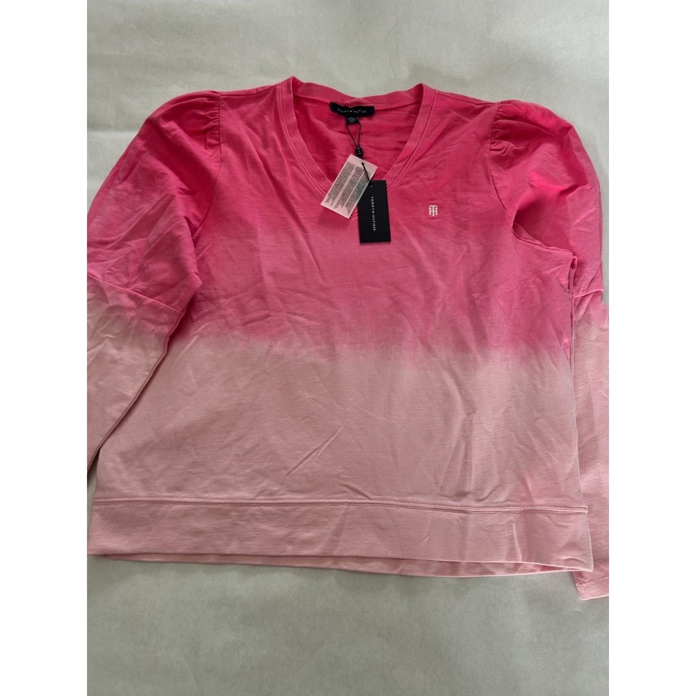 Tommy Hilfiger Womens Pink V neck pullover sweater Gradient tie dye NWT Size XL
